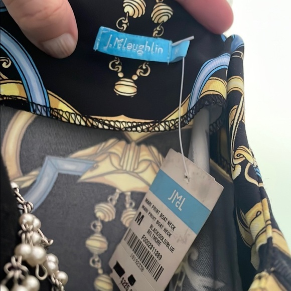 J. McLaughlin Gold and Blue Embellished Mid-Sleeve Midi Dress - Picture 3 of 14